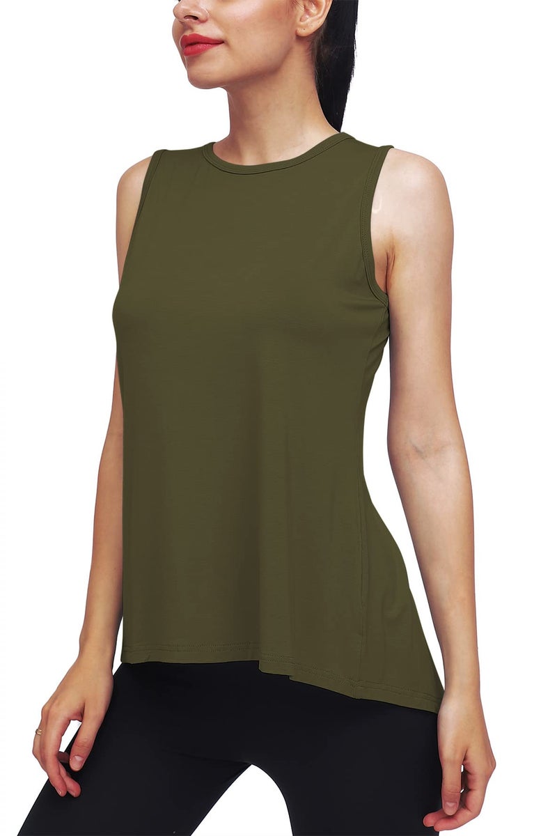 Mippo Workout Tops for Women Yoga Clothes Running Shirts Tie Back Tanks Tennis Shirts Athletic Exercise Tops Army Green S - Image 2